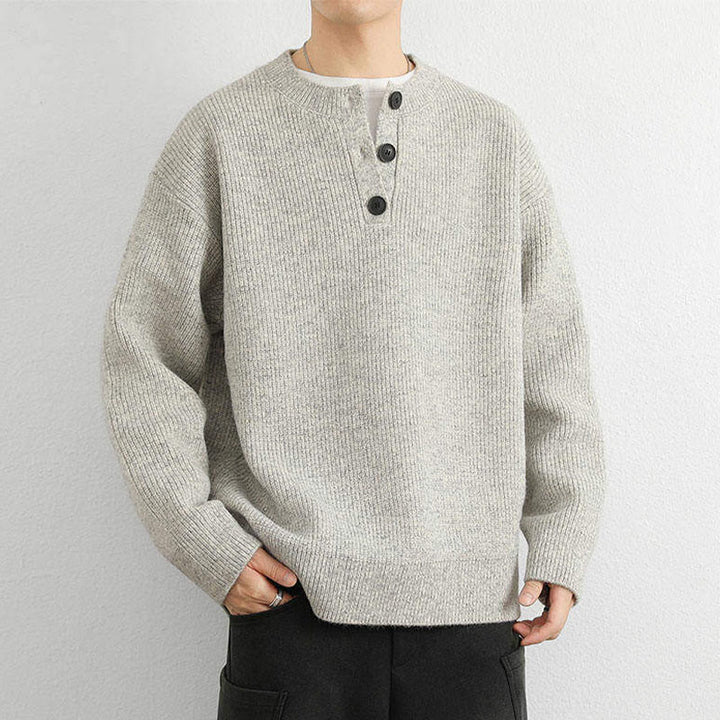 Pull en maille chaude à manches longues pour homme, col en V, boutons, motif côtelé, Buddha Stones - image 6