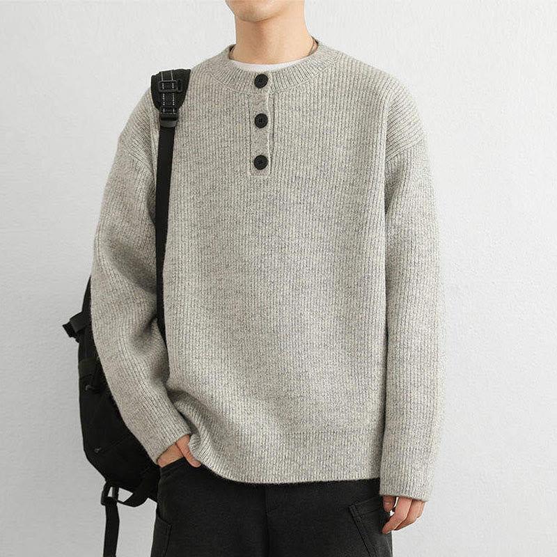 Pull en maille chaude à manches longues pour homme, col en V, boutons, motif côtelé, Buddha Stones - image 10