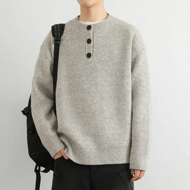 Pull en maille chaude à manches longues pour homme, col en V, boutons, motif côtelé, Buddha Stones - image 10