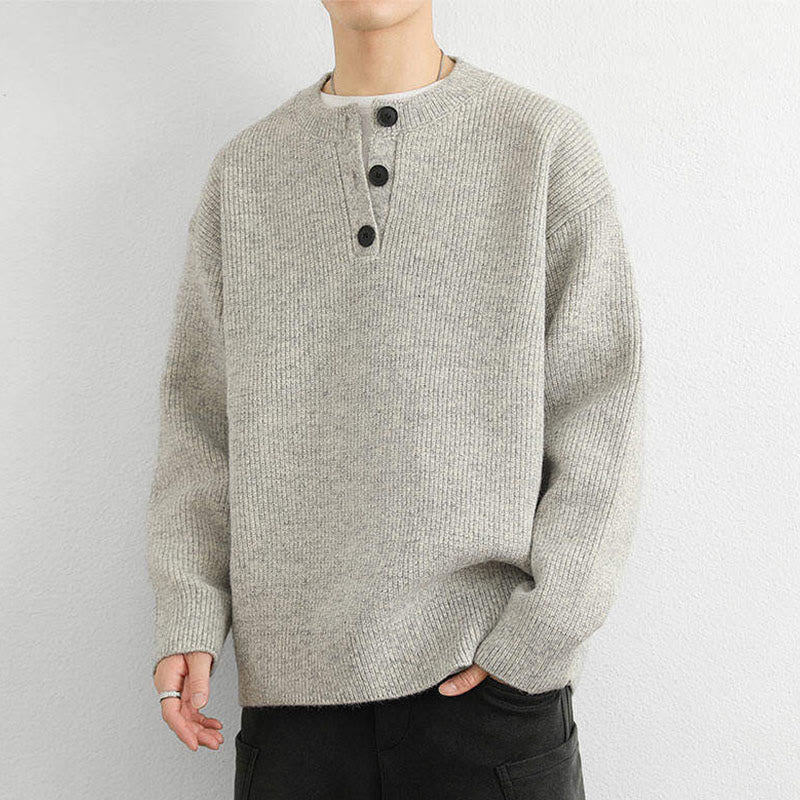 Pull en maille chaude à manches longues pour homme, col en V, boutons, motif côtelé, Buddha Stones - image 9