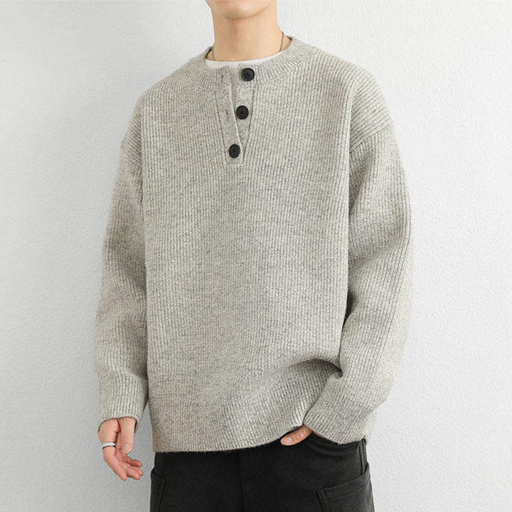Pull en maille chaude à manches longues pour homme, col en V, boutons, motif côtelé, Buddha Stones - image 9
