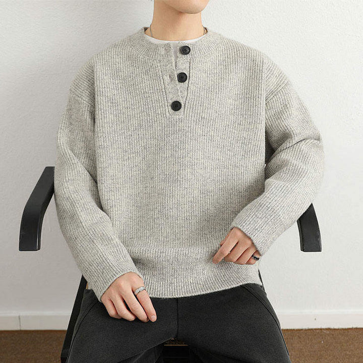 Pull en maille chaude à manches longues pour homme, col en V, boutons, motif côtelé, Buddha Stones - image 11