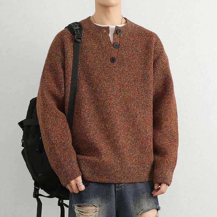 Pull en maille chaude à manches longues pour homme, col en V, boutons, motif côtelé, Buddha Stones - image 4