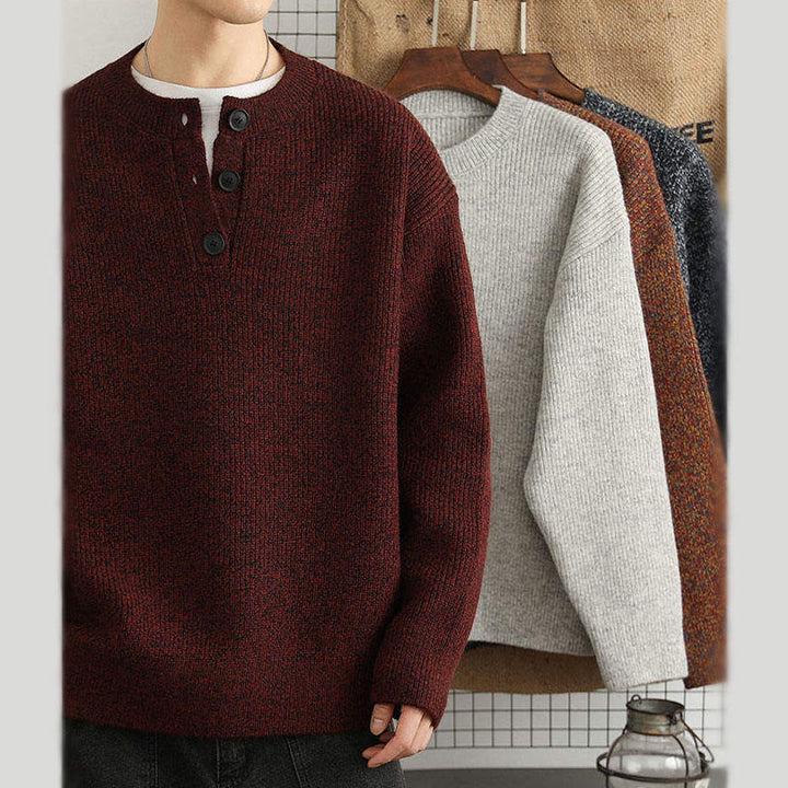 Pull en maille chaude à manches longues pour homme, col en V, boutons, motif côtelé, Buddha Stones - image 17