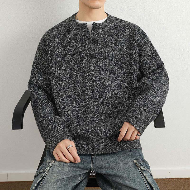Pull en maille chaude à manches longues pour homme, col en V, boutons, motif côtelé, Buddha Stones - image 23