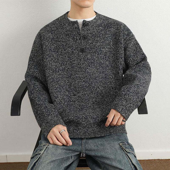 Pull en maille chaude à manches longues pour homme, col en V, boutons, motif côtelé, Buddha Stones - image 23