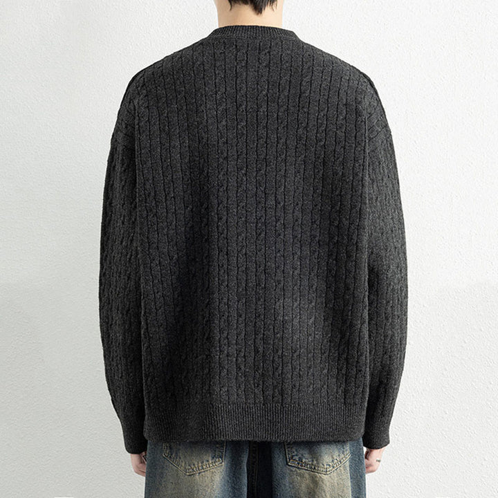Pull en maille chaude à manches longues pour homme, col rond, trois boutons, motif torsadé, Buddha Stones - image 17