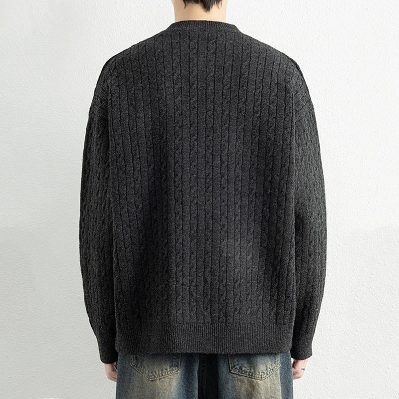 Pull en maille chaude à manches longues pour homme, col rond, trois boutons, motif torsadé, Buddha Stones - image 17