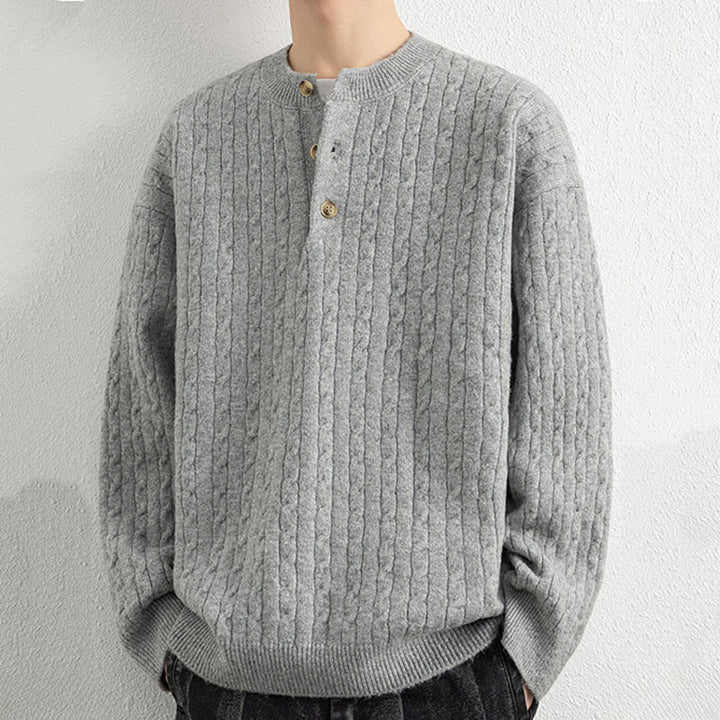 Pull en maille chaude à manches longues pour homme, col rond, trois boutons, motif torsadé, Buddha Stones - image 13