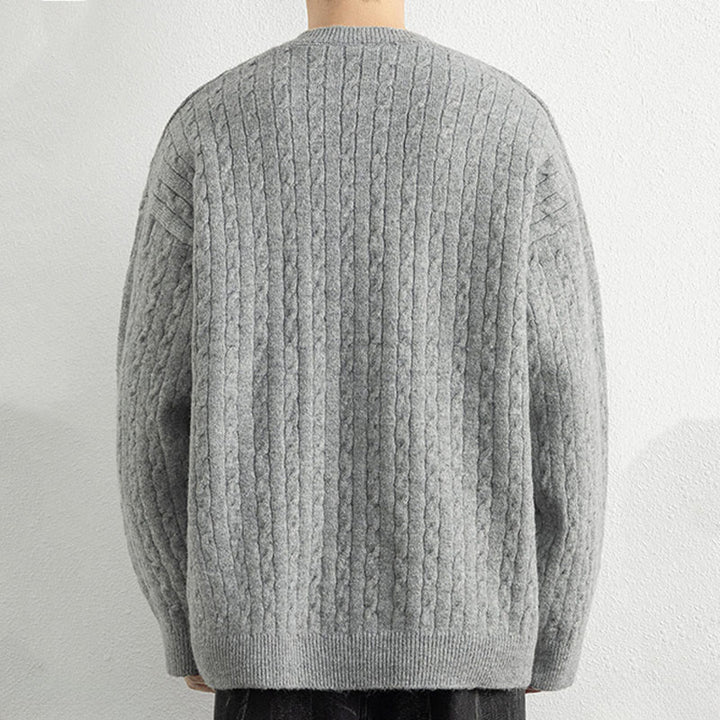 Pull en maille chaude à manches longues pour homme, col rond, trois boutons, motif torsadé, Buddha Stones - image 12