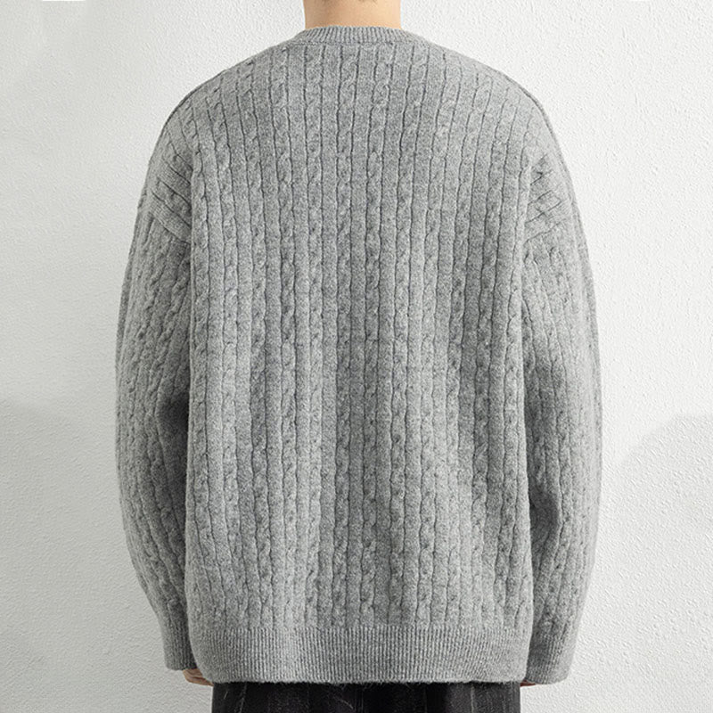 Pull en maille chaude à manches longues pour homme, col rond, trois boutons, motif torsadé, Buddha Stones - image 12