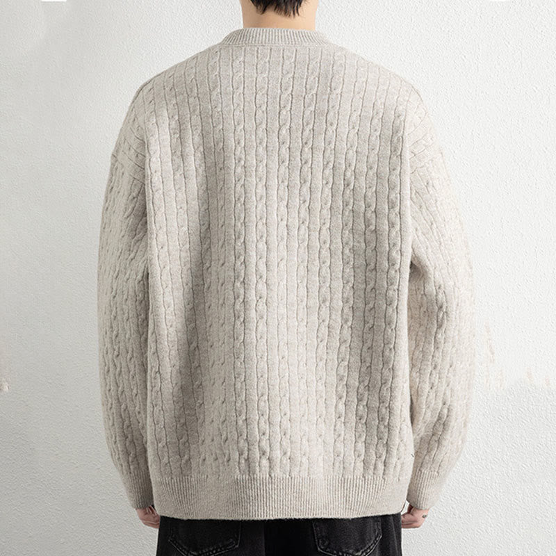 Pull en maille chaude à manches longues pour homme, col rond, trois boutons, motif torsadé, Buddha Stones - image 2