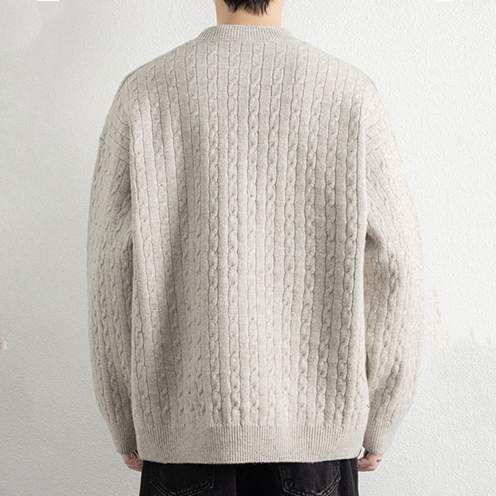 Pull en maille chaude à manches longues pour homme, col rond, trois boutons, motif torsadé, Buddha Stones - image 2