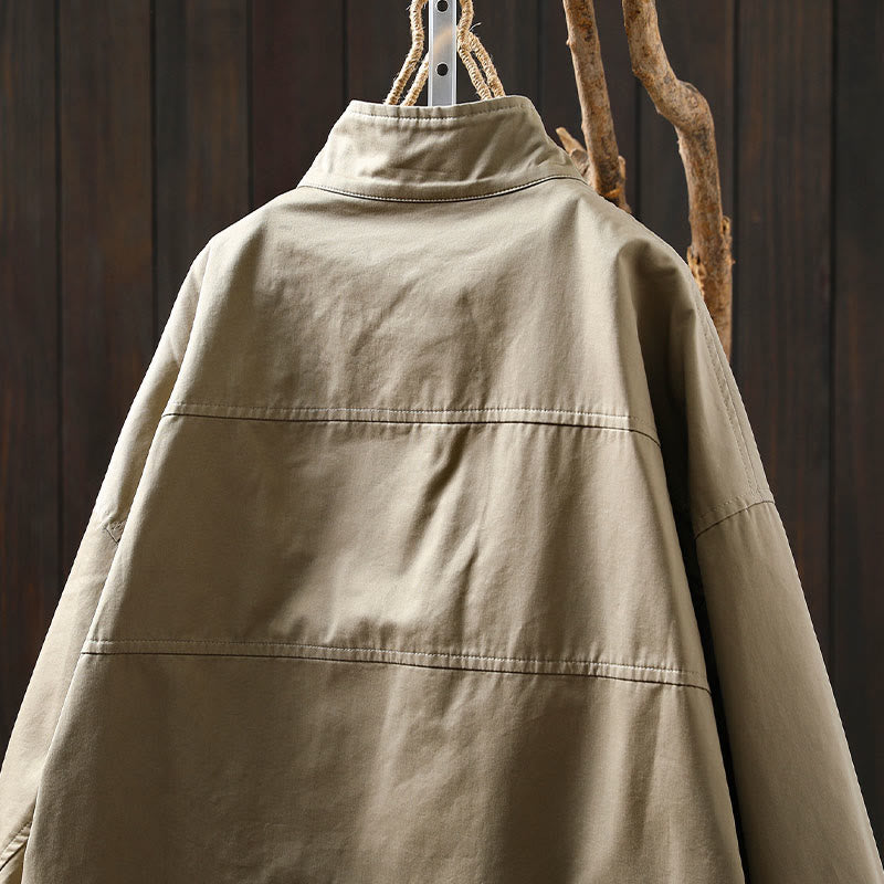 Veste mi-longue en coton à manches longues et poches, ornée de boutons et de Buddha Stones - image 5