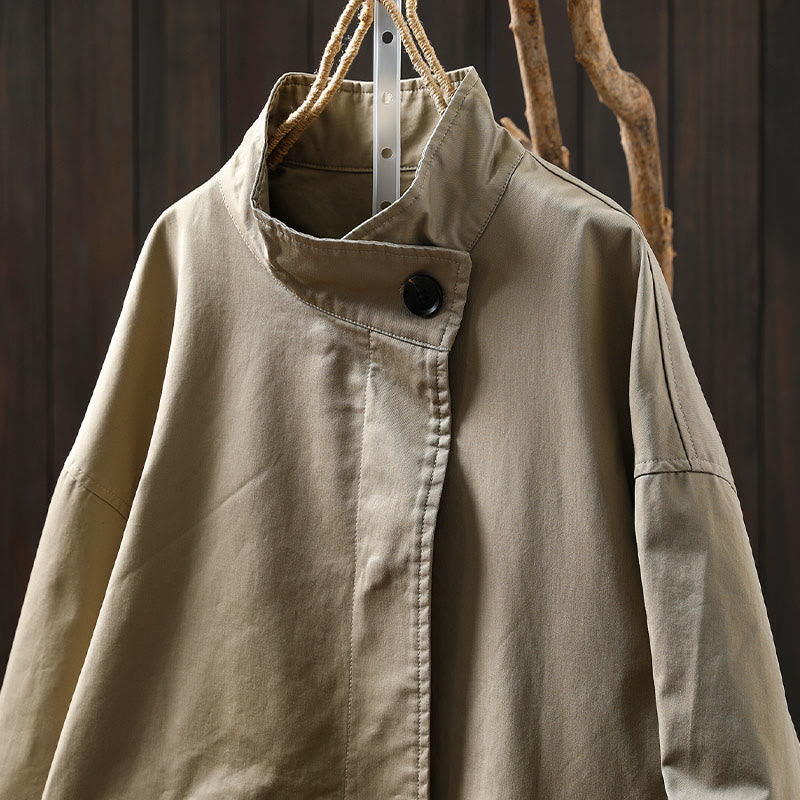 Veste mi-longue en coton à manches longues et poches, ornée de boutons et de Buddha Stones - image 4