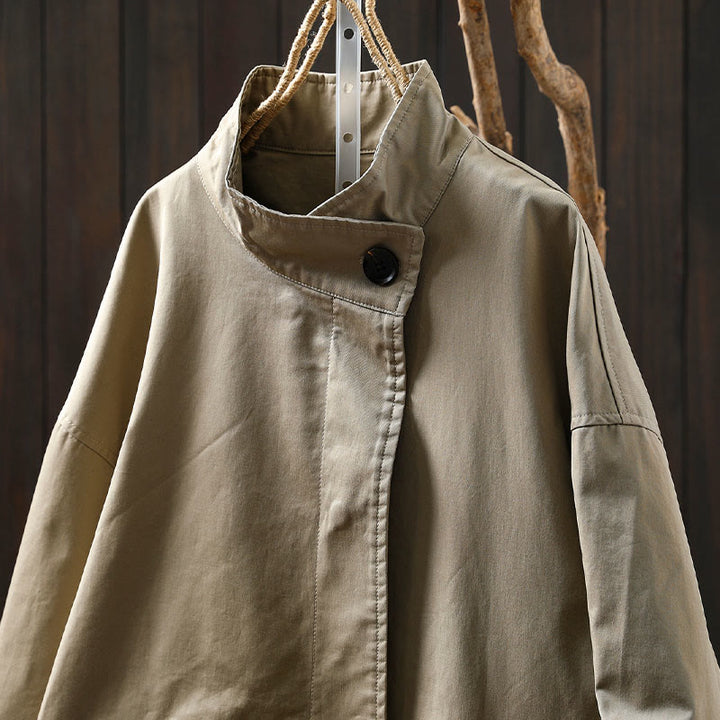 Veste mi-longue en coton à manches longues et poches, ornée de boutons et de Buddha Stones - image 4