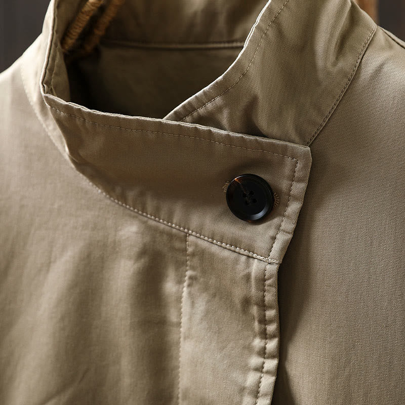 Veste mi-longue en coton à manches longues et poches, ornée de boutons et de Buddha Stones - image 6