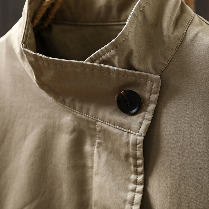 Veste mi-longue en coton à manches longues et poches, ornée de boutons et de Buddha Stones - image 6