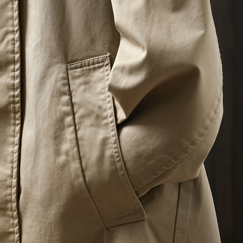 Veste mi-longue en coton à manches longues et poches, ornée de boutons et de Buddha Stones - image 9