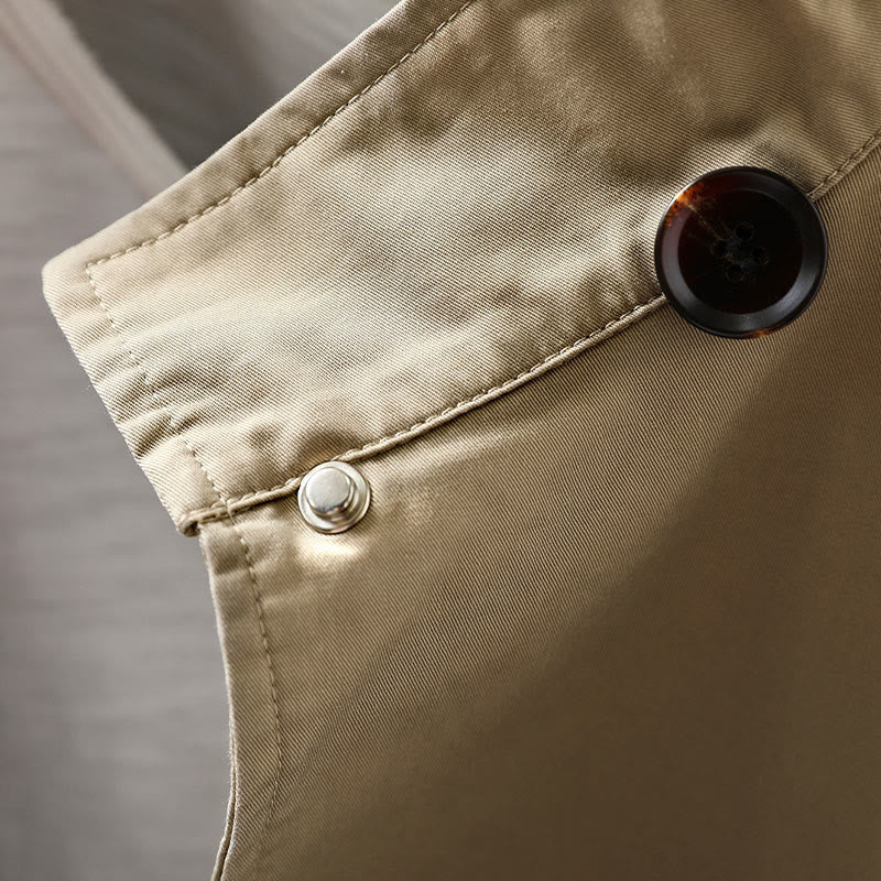 Veste mi-longue en coton à manches longues et poches, ornée de boutons et de Buddha Stones - image 7