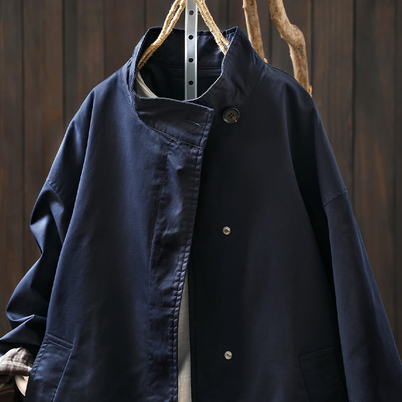 Veste mi-longue en coton à manches longues et poches, ornée de boutons et de Buddha Stones - image 1