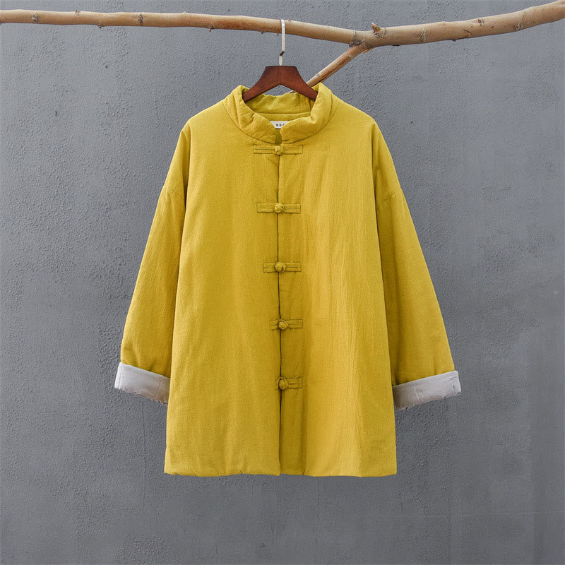 Veste thermique femme en coton uni à manches longues et poches, ornée de boutons grenouille, de la Buddha Stones Winter - image 10