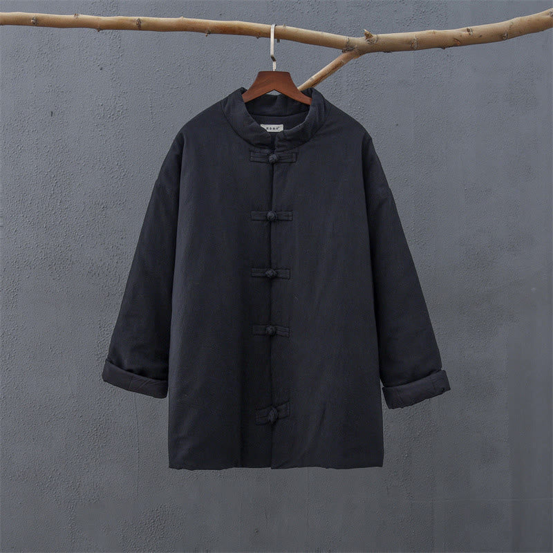 Veste thermique femme en coton uni à manches longues et poches, ornée de boutons grenouille, de la Buddha Stones Winter - image 17