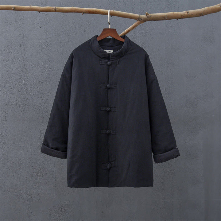 Veste thermique femme en coton uni à manches longues et poches, ornée de boutons grenouille, de la Buddha Stones Winter - image 17