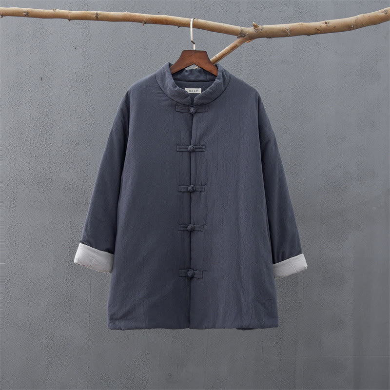 Veste thermique femme en coton uni à manches longues et poches, ornée de boutons grenouille, de la Buddha Stones Winter - image 31