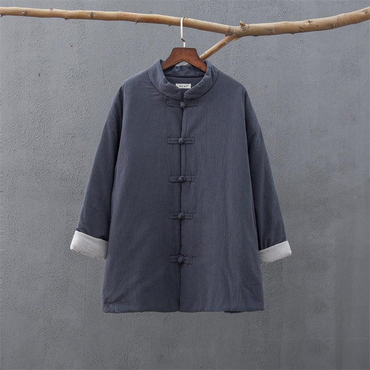 Veste thermique femme en coton uni à manches longues et poches, ornée de boutons grenouille, de la Buddha Stones Winter - image 31