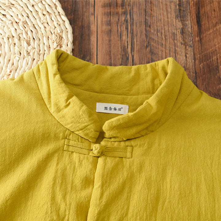 Veste thermique femme en coton uni à manches longues et poches, ornée de boutons grenouille, de la Buddha Stones Winter - image 6