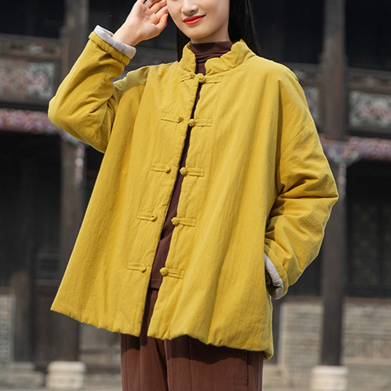 Veste thermique femme en coton uni à manches longues et poches, ornée de boutons grenouille, de la Buddha Stones Winter - Or - US4-6，UK/AU8-10，EU36-38 (F) - image 0