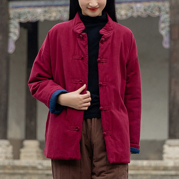 Veste thermique femme en coton uni à manches longues et poches, ornée de boutons grenouille, de la Buddha Stones Winter - FireBrick - US4-6，UK/AU8-10，EU36-38 (F) - image 18