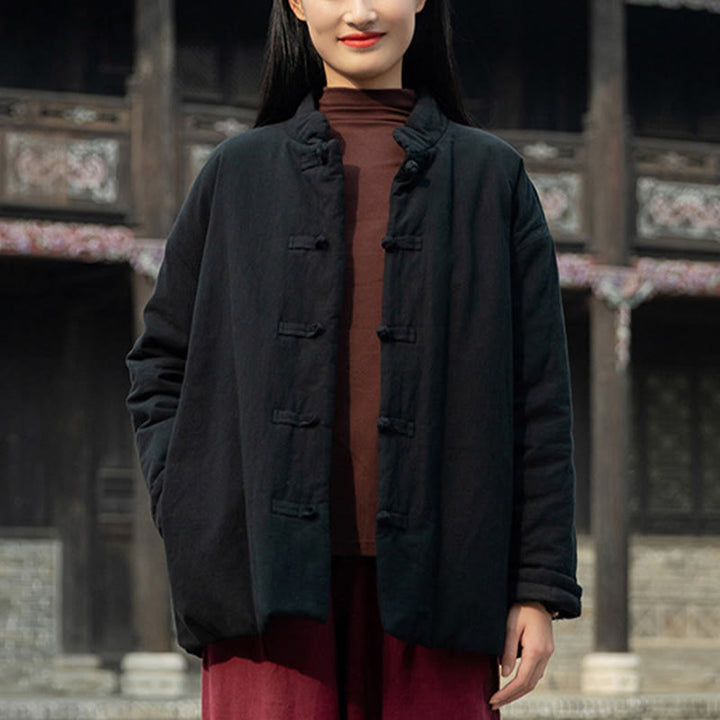 Veste thermique femme en coton uni à manches longues et poches, ornée de boutons grenouille, de la Buddha Stones Winter - Noir - US4-6，UK/AU8-10，EU36-38 (F) - image 11