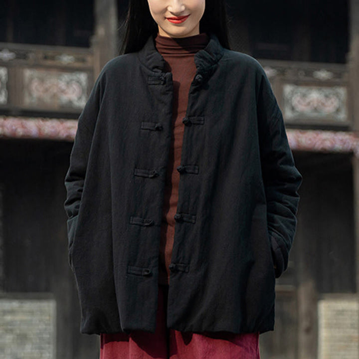 Veste thermique femme en coton uni à manches longues et poches, ornée de boutons grenouille, de la Buddha Stones Winter - image 16