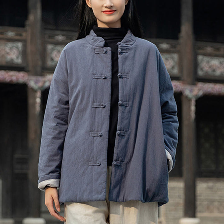 Veste thermique femme en coton uni à manches longues et poches, ornée de boutons grenouille, de la Buddha Stones Winter - Gris - US4-6，UK/AU8-10，EU36-38 (F) - image 25