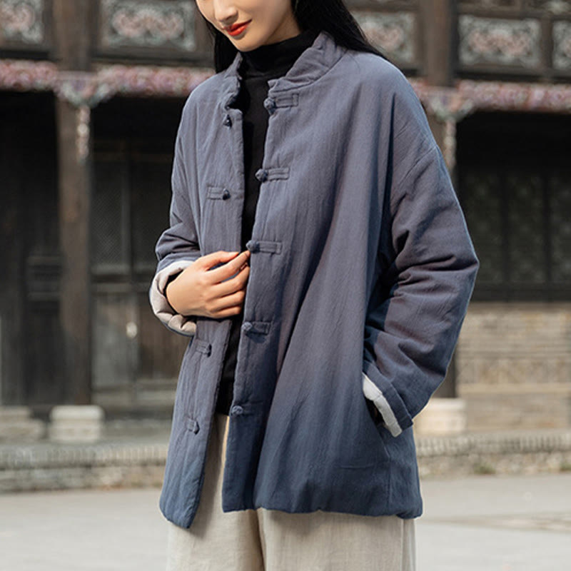Veste thermique femme en coton uni à manches longues et poches, ornée de boutons grenouille, de la Buddha Stones Winter - image 29