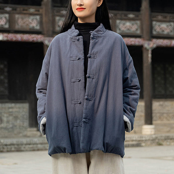 Veste thermique femme en coton uni à manches longues et poches, ornée de boutons grenouille, de la Buddha Stones Winter - image 30