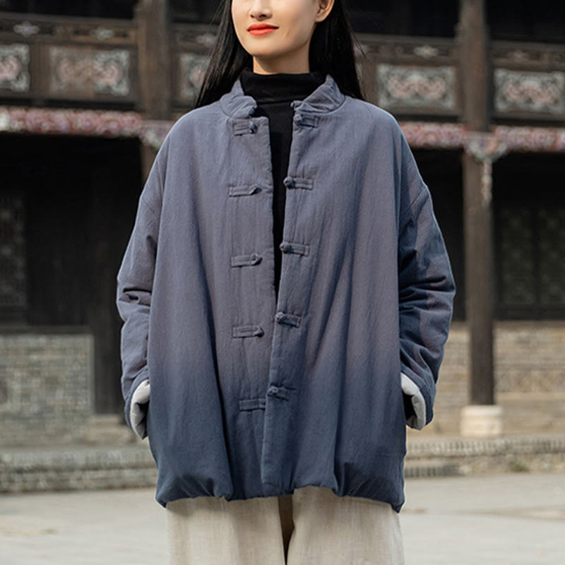 Veste thermique femme en coton uni à manches longues et poches, ornée de boutons grenouille, de la Buddha Stones Winter - image 30