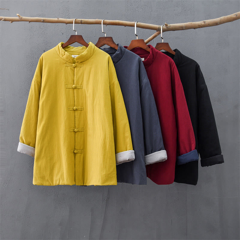 Veste thermique femme en coton uni à manches longues et poches, ornée de boutons grenouille, de la Buddha Stones Winter - image 32