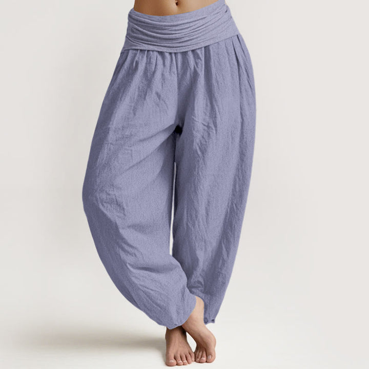 Pantalon harem pour femme, taille élastique, en coton, violet uni, taille moyenne, Buddha Stones - Violet moyen - US16，UK/AU20，EU48 (3XL) - image 0