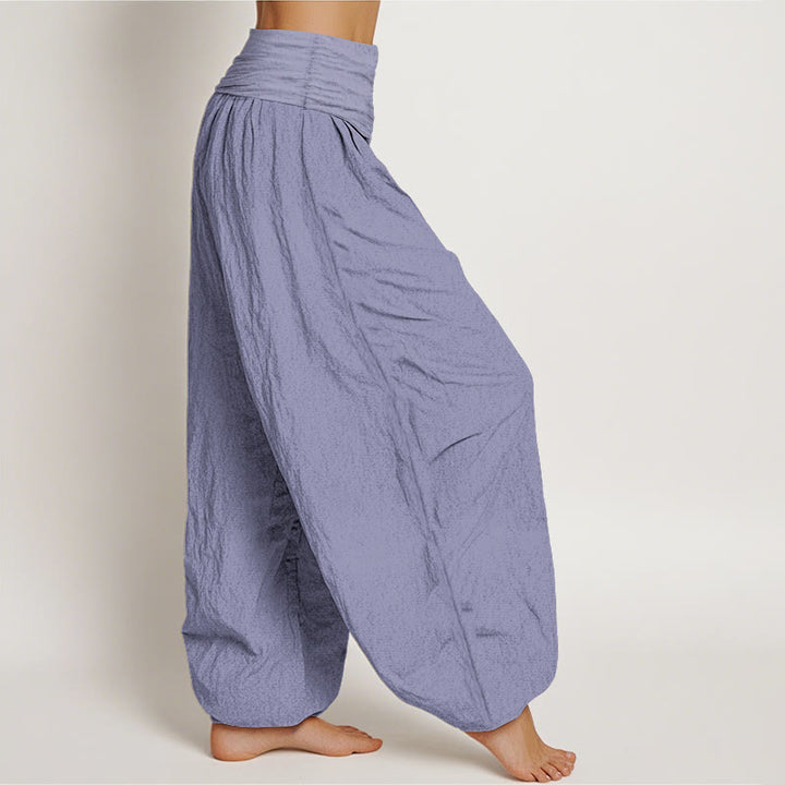 Pantalon harem pour femme, taille élastique, en coton, violet uni, taille moyenne, Buddha Stones - image 2