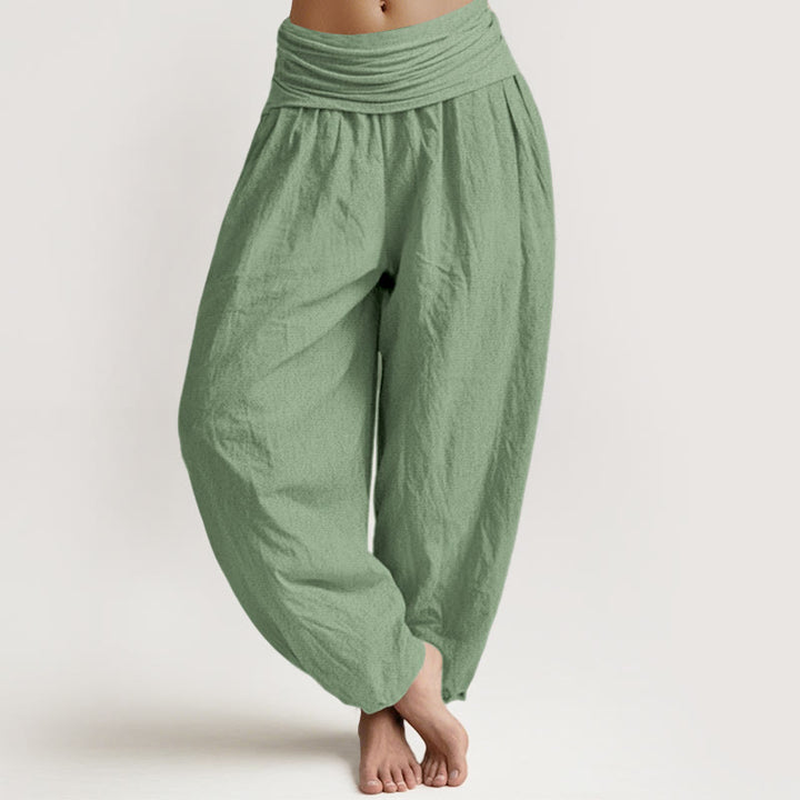 Pantalon harem pour femme, en coton vert uni, motif Buddha Stones, taille élastique - Aigue-marine moyenne - US16，UK/AU20，EU48 (3XL) - image 0