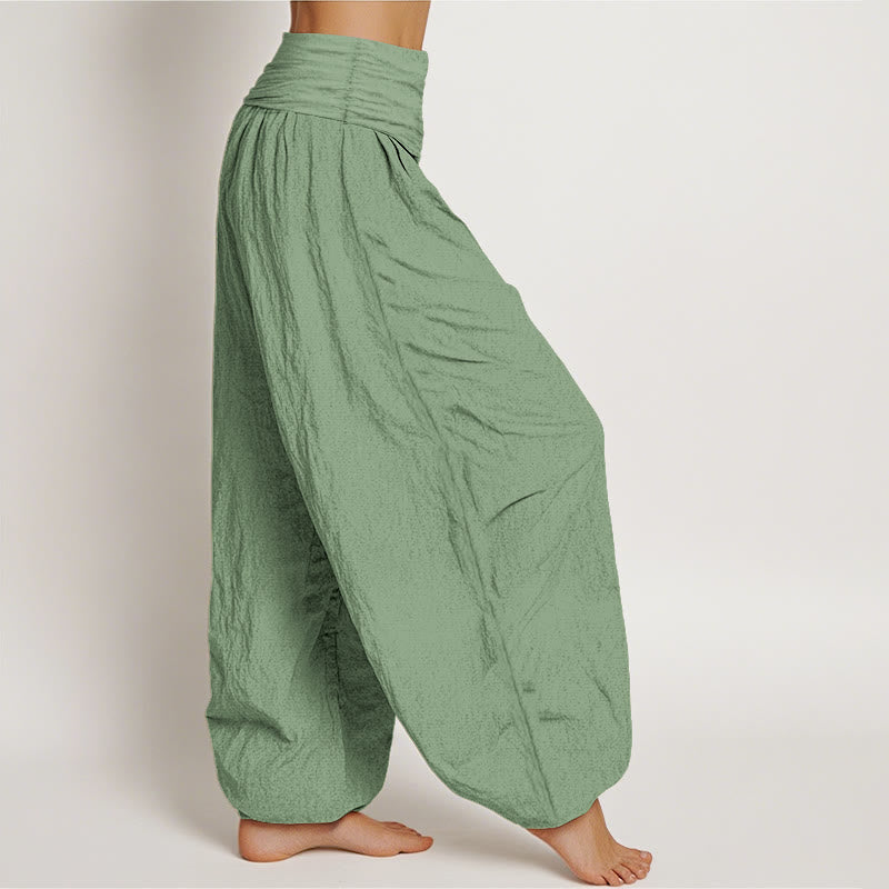 Pantalon harem pour femme, en coton vert uni, motif Buddha Stones, taille élastique - image 2