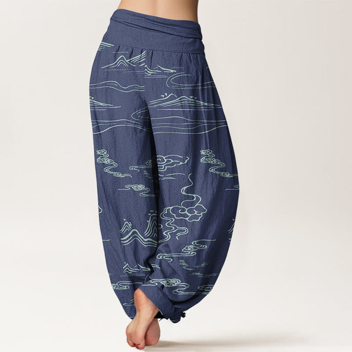 Pantalon harem à taille élastique pour femme , Buddha Stones, montagne de coton, lune et nuages ​​de bon augure - image 6