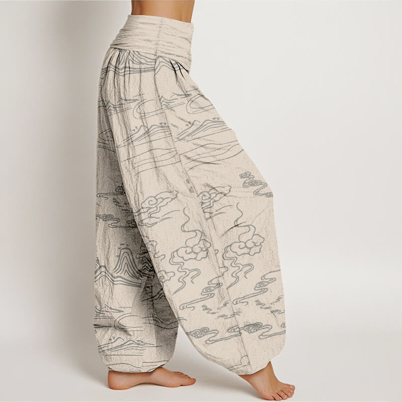 Pantalon harem à taille élastique pour femme , Buddha Stones, montagne de coton, lune et nuages ​​de bon augure - image 8