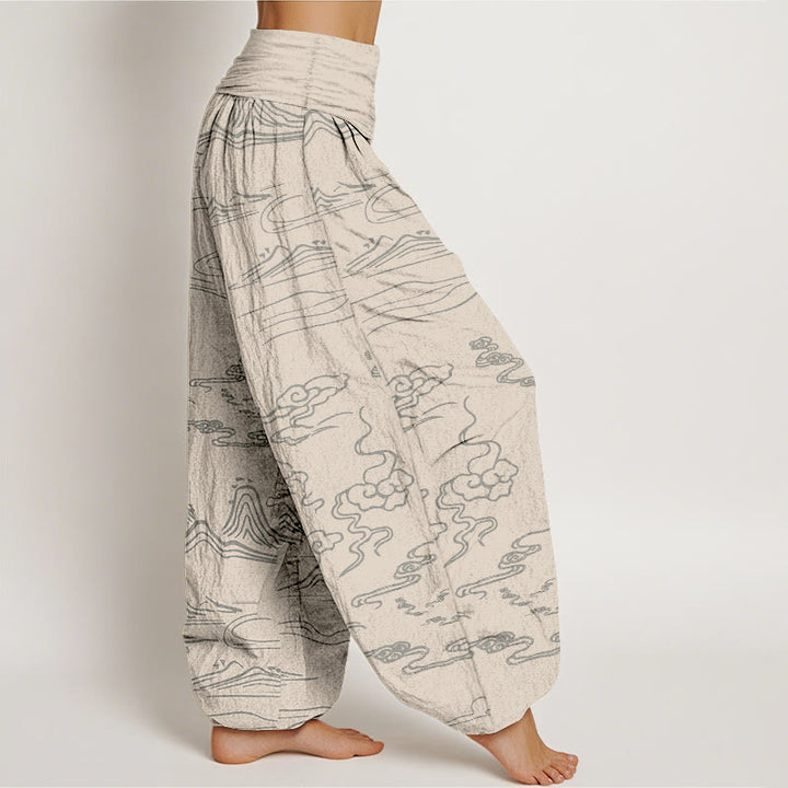 Pantalon harem à taille élastique pour femme , Buddha Stones, montagne de coton, lune et nuages ​​de bon augure - image 8