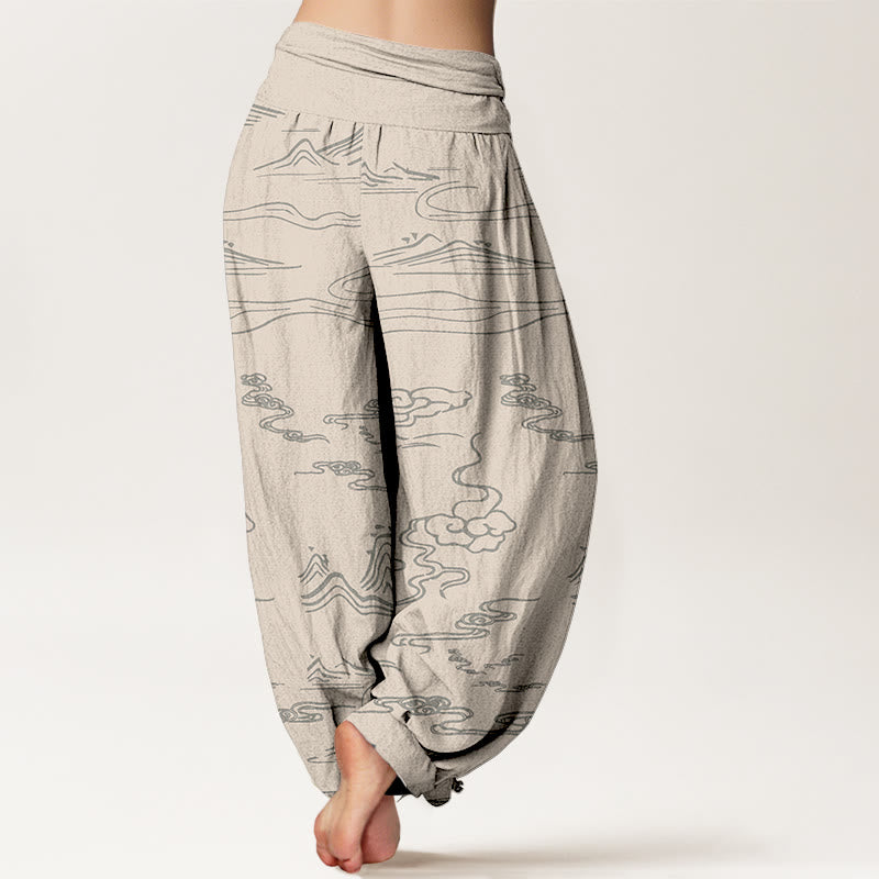 Pantalon harem à taille élastique pour femme , Buddha Stones, montagne de coton, lune et nuages ​​de bon augure - image 9