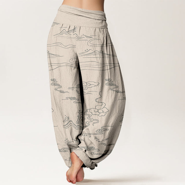 Pantalon harem à taille élastique pour femme , Buddha Stones, montagne de coton, lune et nuages ​​de bon augure - image 9