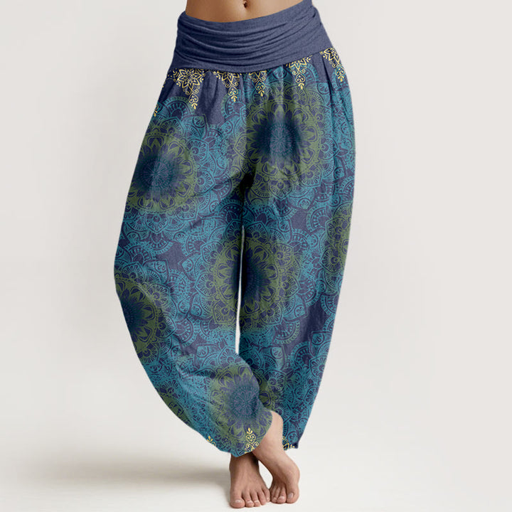 Pantalon sarouel femme en pur coton à motifs mandalas triangulaires et Buddha Stones, taille élastique - SteelBlue - US22，UK/AU26，EU54 (6XL) - image 8
